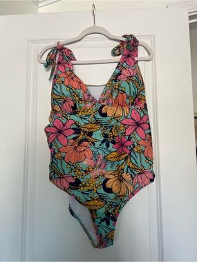 Women's  Floral One-Piece Swimsuit in Aqua and Pink